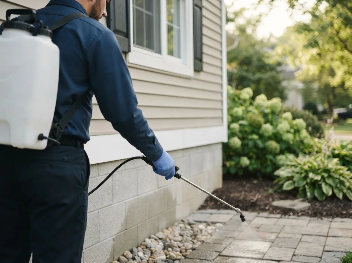 Pest control technician inspecting a home in Lenox, MA